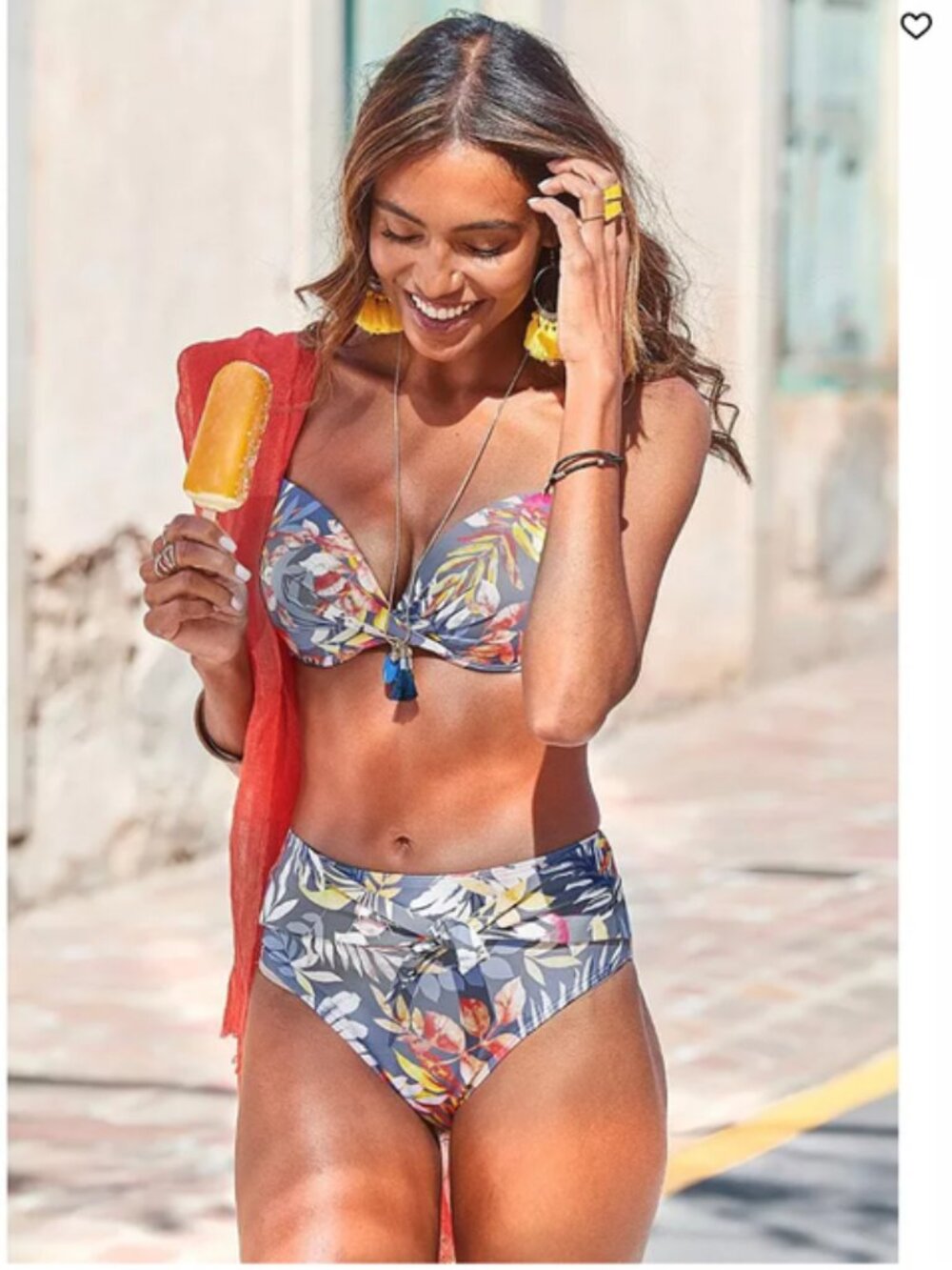 Lascana Womens High Waist Floral Bikini Swimsuit Bottom - Grey Printed, 10 - Picture 1 of 4